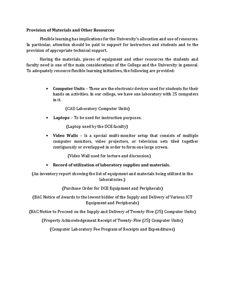 Provision of Materials and Other Resources PDF Thesis Curriculum