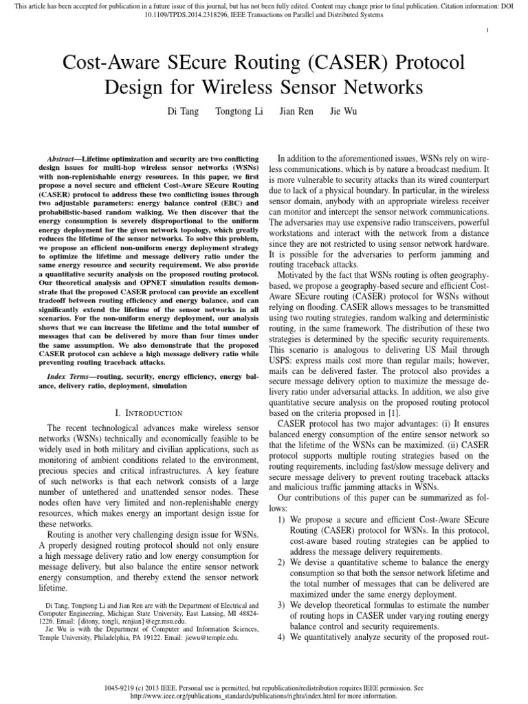 Cost-Aware Secure Routing for WSNs | PDF | Wireless Sensor Network ...