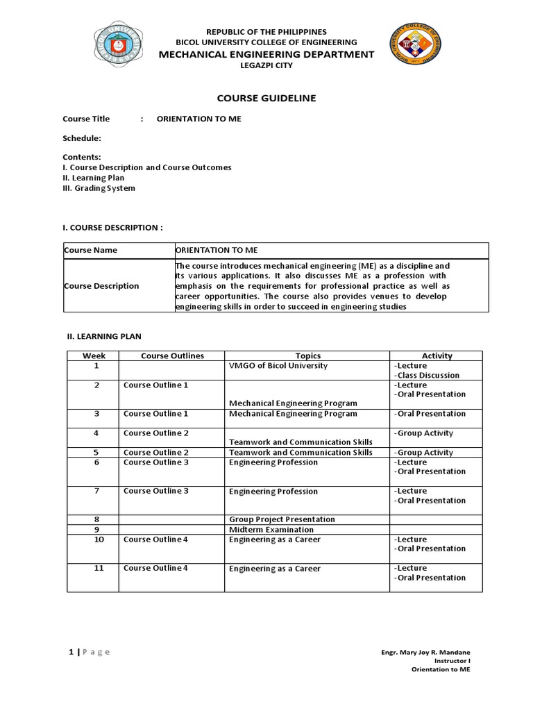 Bicol University Mechanical Engineering Course Guide | PDF | Leadership ...