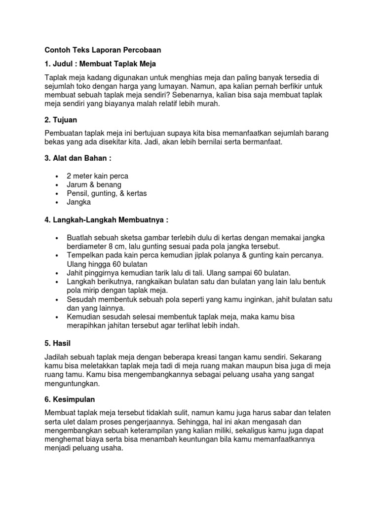 Contoh Laporan Observasi Meja