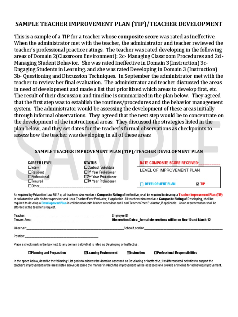 Teacher Improvement Plan Sample | PDF | Mentorship | Teachers