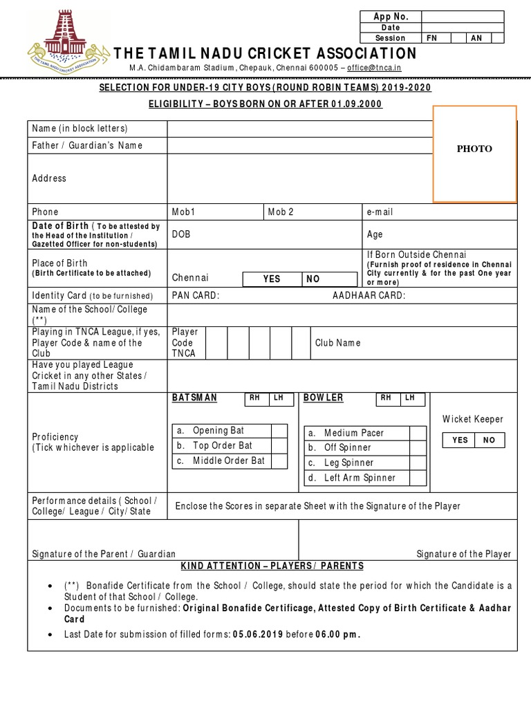 U19 Cricket Player Registration Form 2025 | PDF | Cricket | Sports