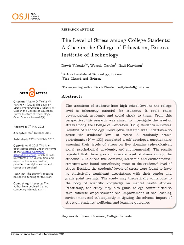The Level of Stress Among College Students A Case | PDF | Stress ...