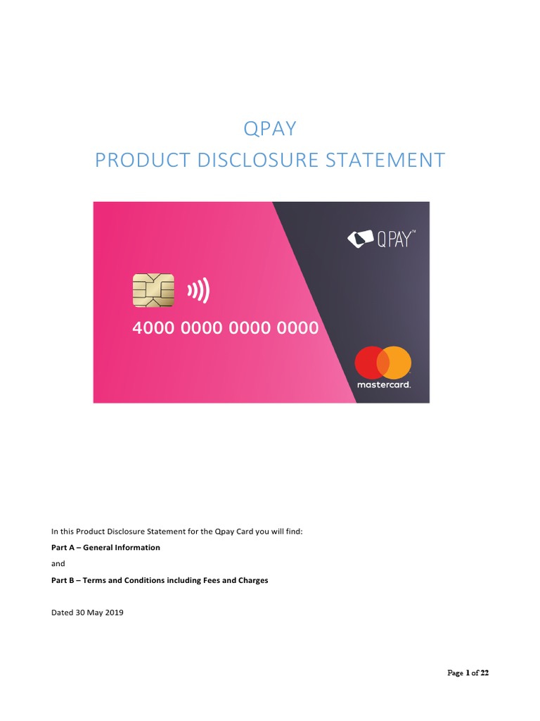 Qpay Card Product Disclosure Statement | PDF | Debit Card | Credit Card