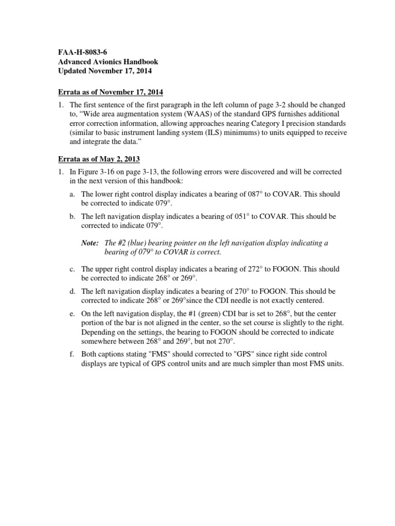 FAA Advanced Avionics Handbook Errata | PDF | Technology & Engineering