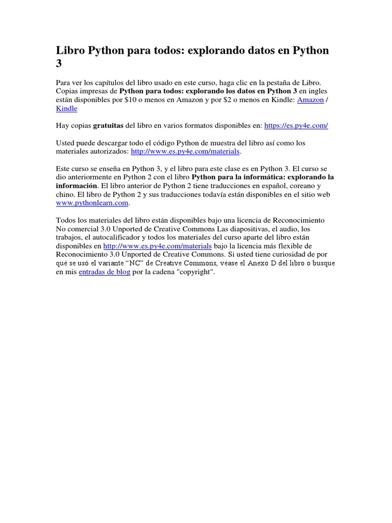 Libro Python para Todos: Datos en Python | PDF | Creative Commons ...