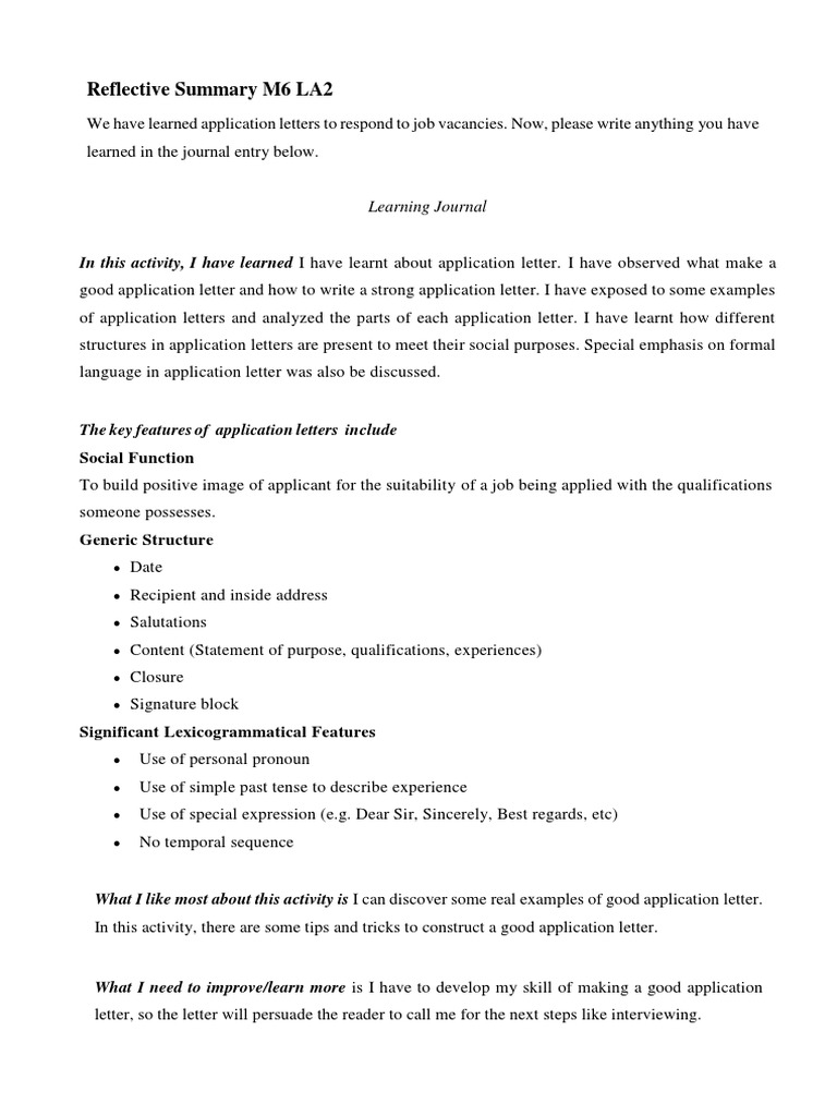 Reflective Summary M6 La2