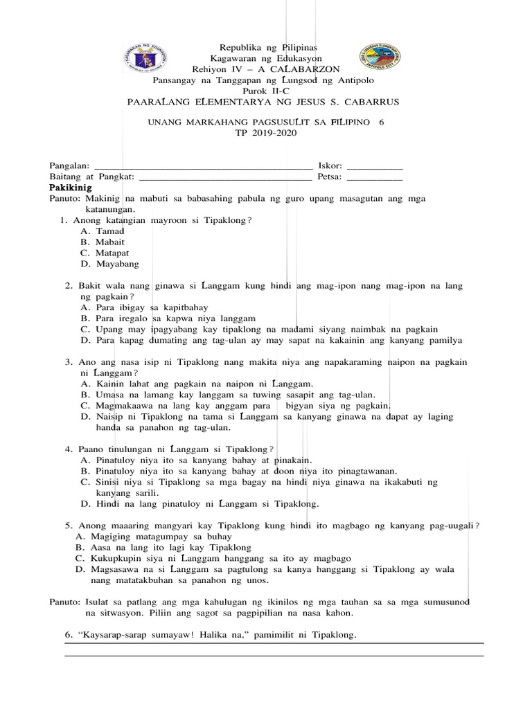 Filipino 6 Exam Edited | PDF