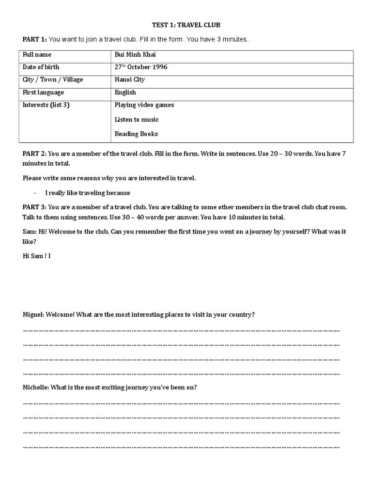 Full Writing Test PDF