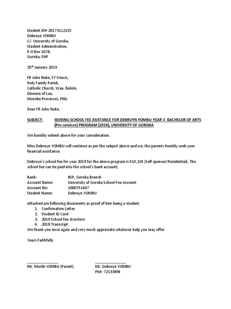 Request for School Fee Assistance 2019 | PDF | Career & Growth | Wellness