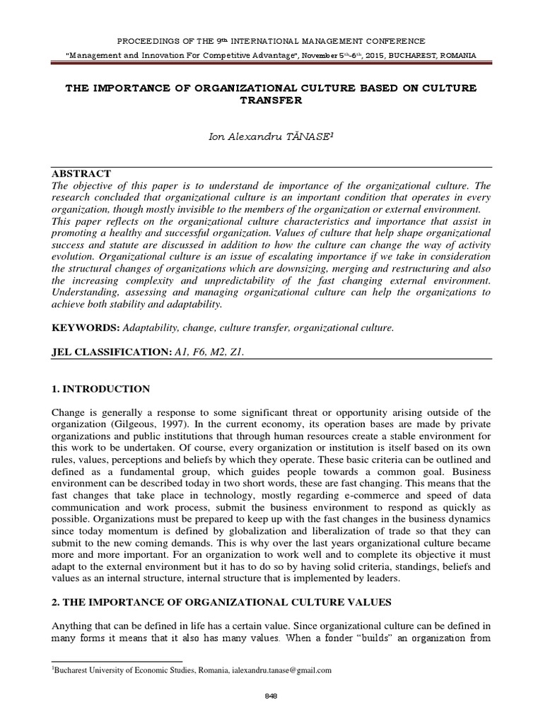 Importance of Organizational Culture | PDF | Organizational Culture ...