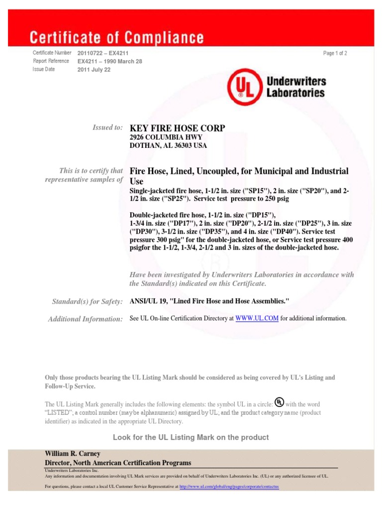 UL Certification for Fire Hose Products | PDF | Safety