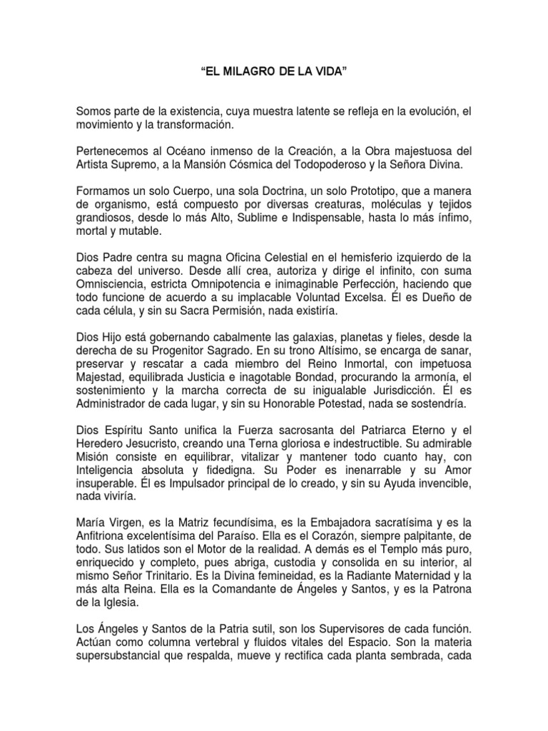 El Milagro de la Vida y su Reflexión | PDF | Dios | María, madre de Jesús