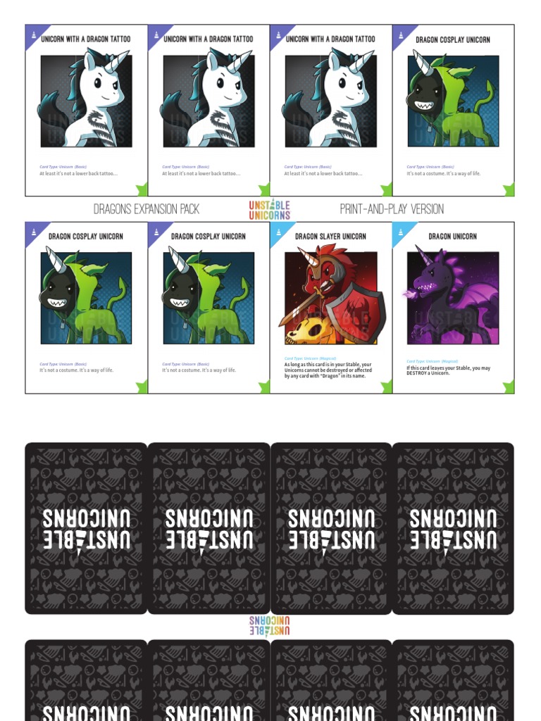 Unstable Unicorns Print &amp; Play - Dragons Pack | Toys | Gaming Devices | Free 30-day Trial | Scribd