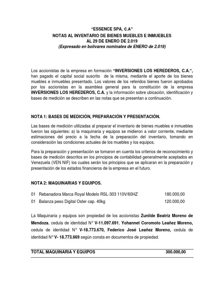 Notas de Inventario de Bienes Muebles Los Herederos | PDF | Economias ...