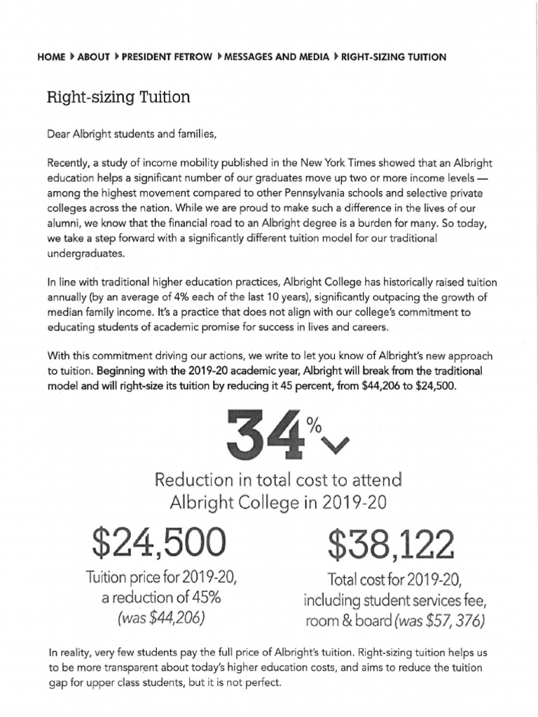 RightSizing Tuition at Albright College