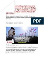 El Delito de Feminicidio y El Principio de La Responsabilidad Penal de Acto en El Código Penal Peruano. A Propósito de Los Alcances Típicos Que Realiza El Acuerdo Plenario 001-2016/CJ-116