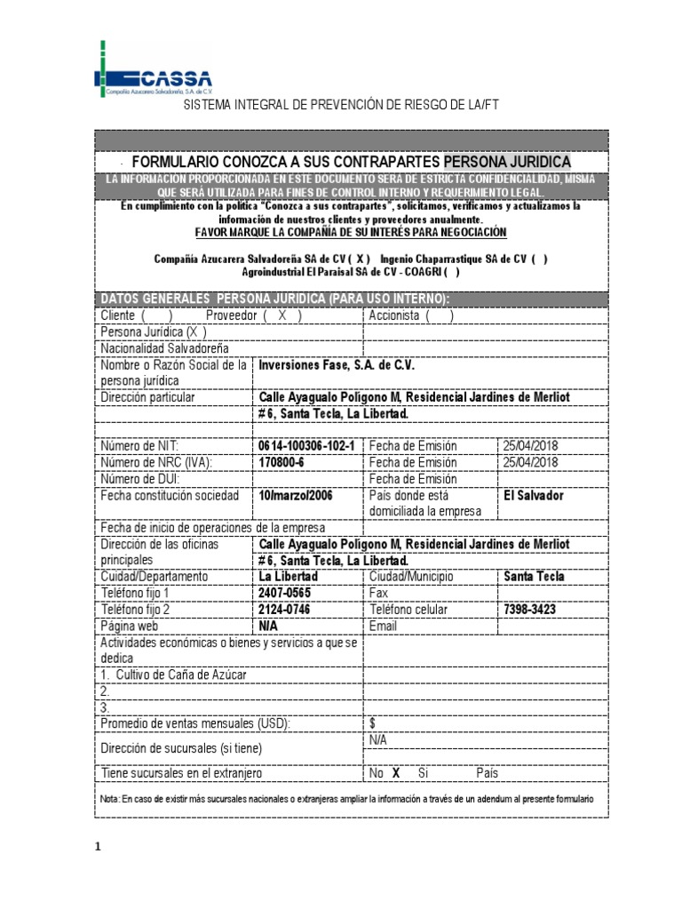 Conozca A Su Contraparte Persona Juridica 06-18 | PDF | República ...
