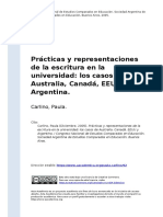 Carlino, Paula (2005). Practicas y Representaciones de La Escritura en La Universidad Los Casos de Australia, Canada, EEUU y Argentina