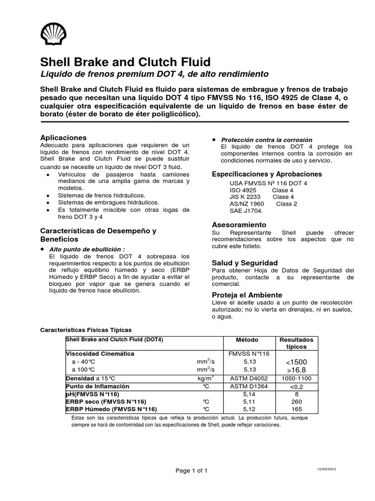 Dot 3 Brake Fluid Shell PDF Líquidos Química