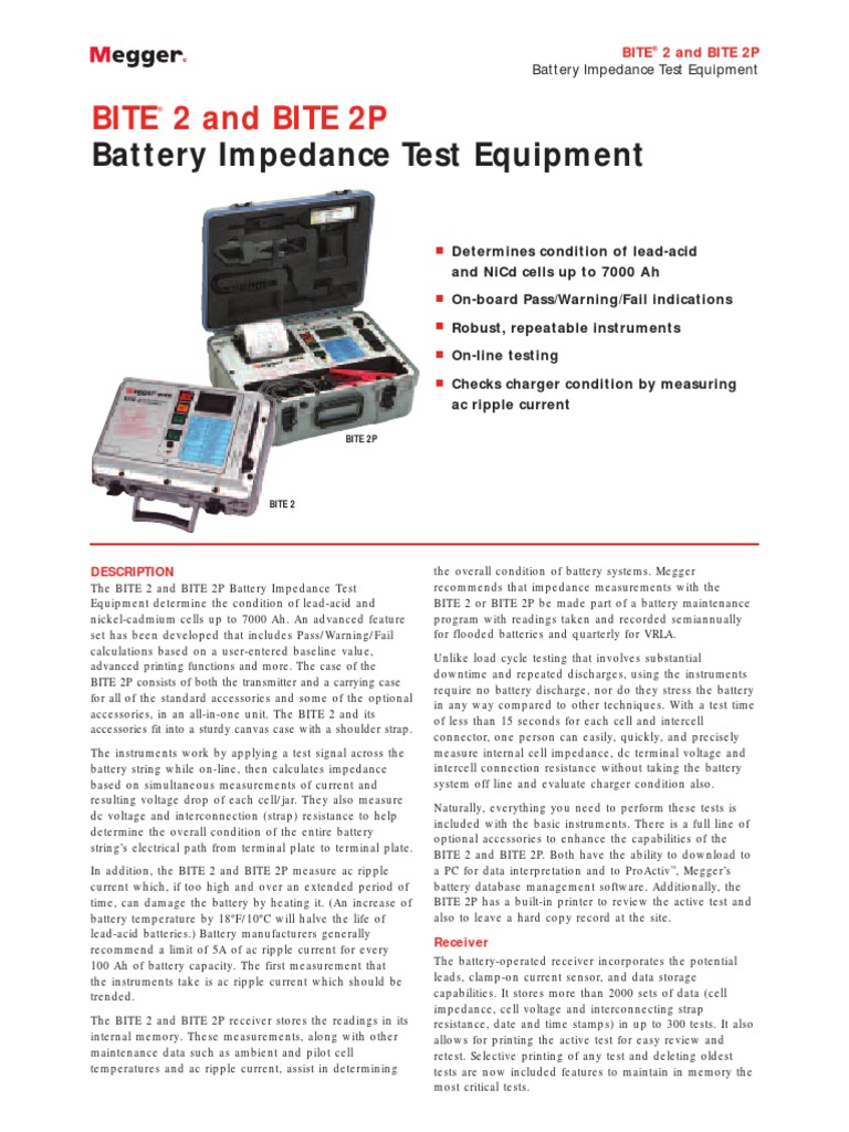 Battery Impedance Test Equipment Bite 2 and BITE 2P PDF Electrical