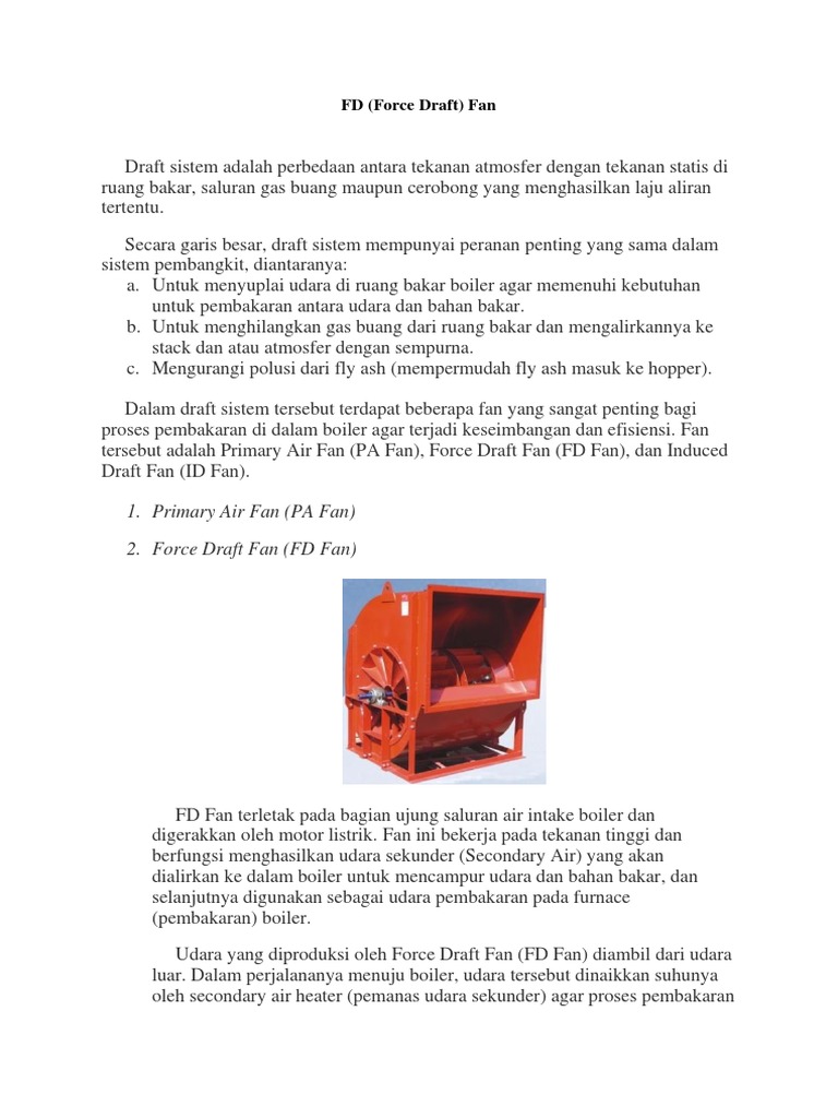 Fungsi dan Peran FD Fan pada Boiler | PDF | Bisnis | Teknologi & Rekayasa