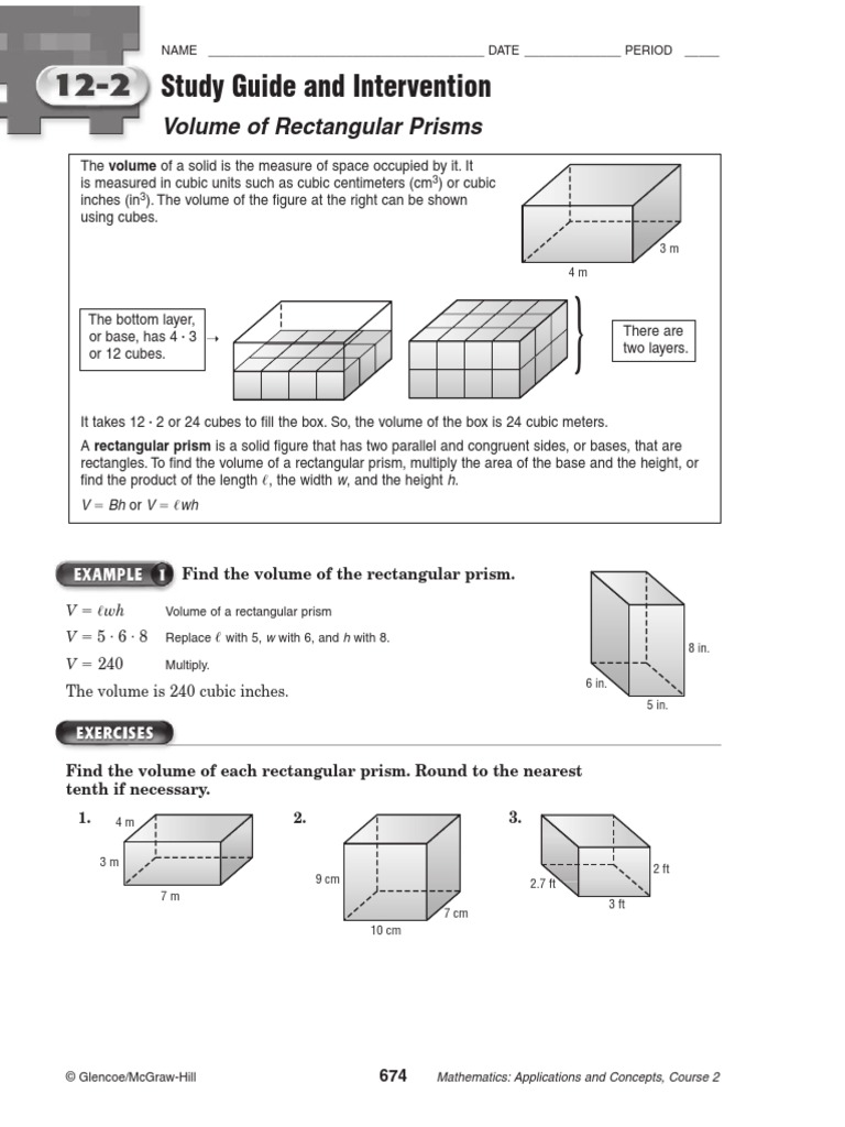 Volume Of A Rectangular Prism Worksheet Area Volume