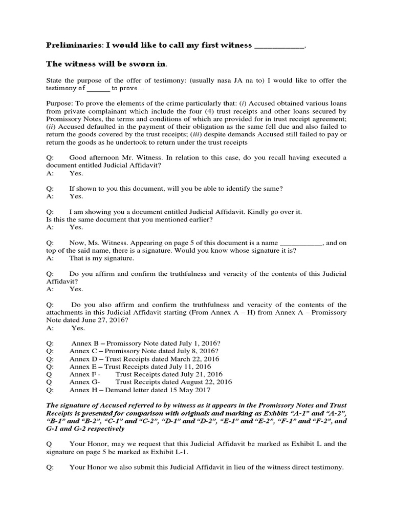 Direct Exam Script | PDF | Security Interest | Affidavit