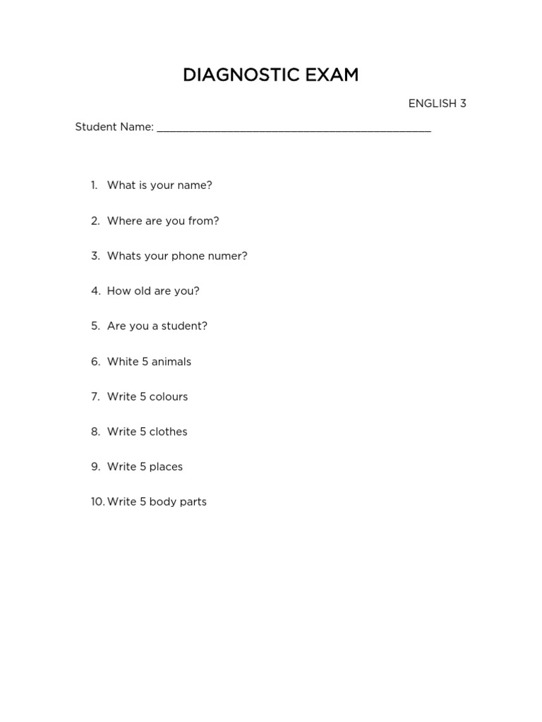 English Diagnostic Exam PDF PDF