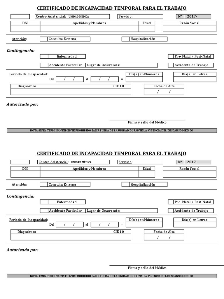 Certificado de Incapacidad Temporal | PDF | Medicina | Especialidades ...