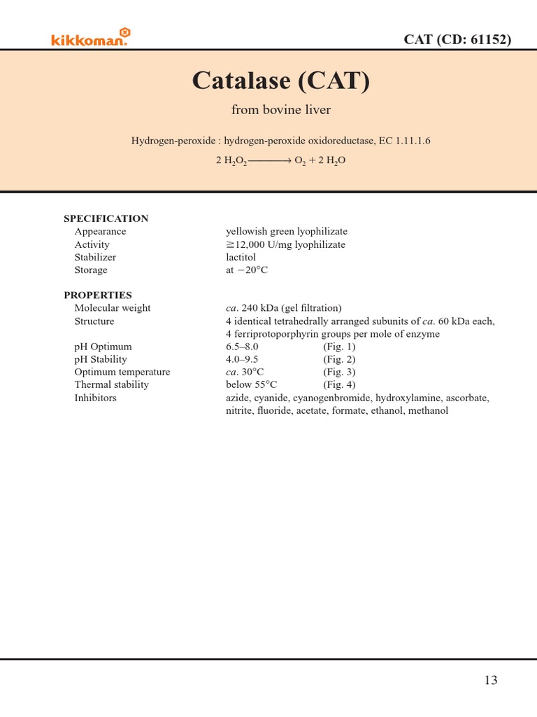 Catalase (CAT) : From Bovine Liver | PDF | Hydrogen Peroxide | Catalase