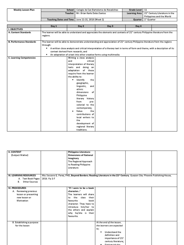 Week 1 Lesson Plan: 21st Century Lit | PDF | Learning | Epistemology