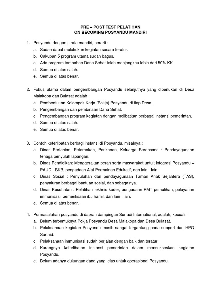 Pelatihan Posyandu Mandiri: Pre-Post Test | PDF | Ilmu Sosial ...