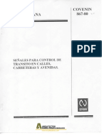 Covenin 0867-1980 Señales para Control de Transito en Calles, Carreteras y Avenidas