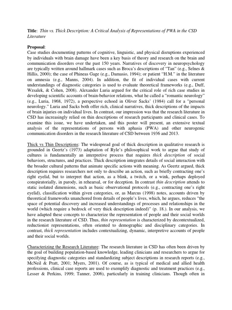 Literature Title Thin vs. Thick Description A Critical Analysis of