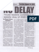 Peoples Journal, Aug. 20, 2019, No Delay House Laeders Committed To Speedy Okay of 2020 Budget PDF