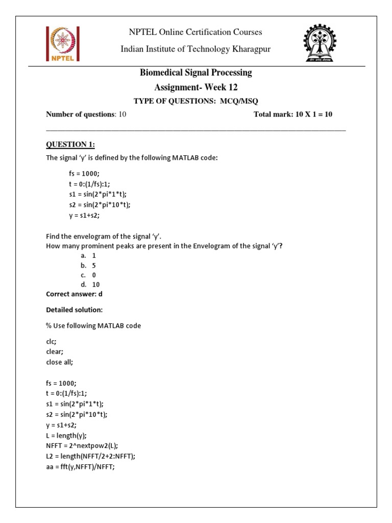 Biomedical Signal Processing Assignment 12 | PDF | Applied Mathematics ...