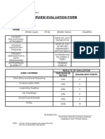 Interview Evaluation Form: Area Covered Results of Evaluation Percentage Rating Equivalent Points