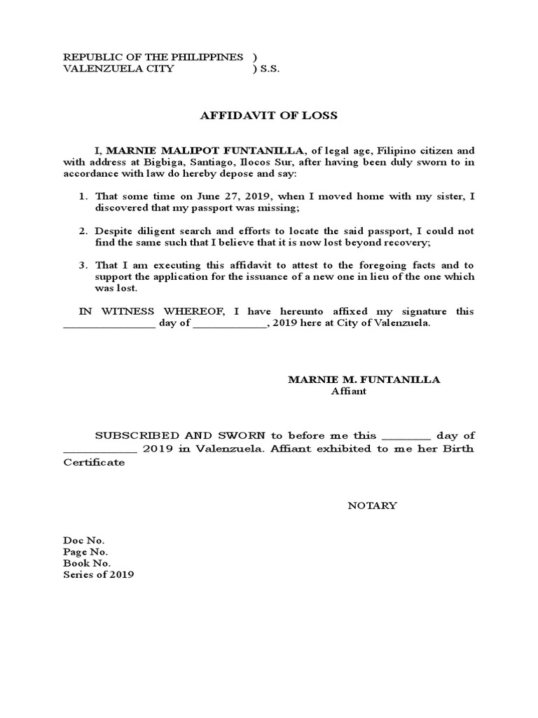 Affidavit of LossPassport PDF