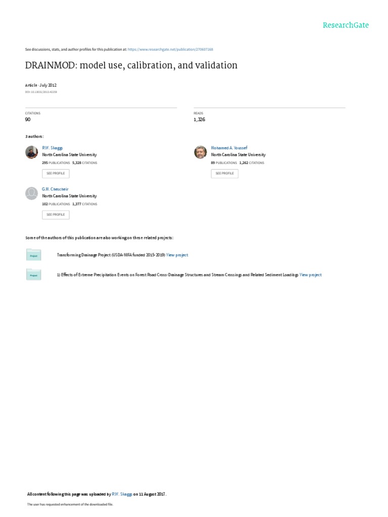 Drain Mod Model Use Calibration and Validation Download Free PDF