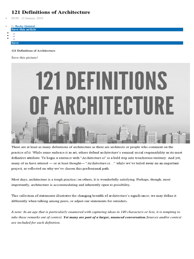 121 Definitions of Architecture PDF Architect Design