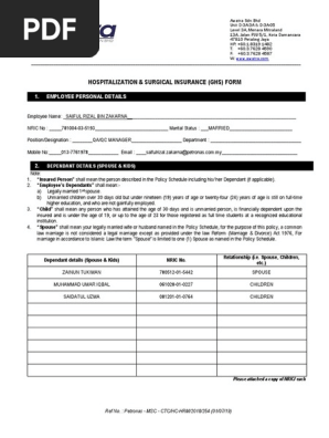 Hospitalization Surgical Insurance Ghs Form Pdf Family Law Marriage