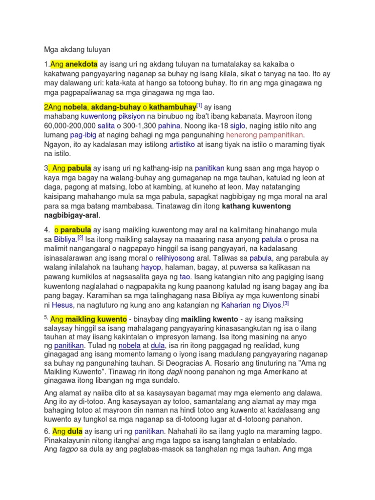 Halimbawa Ng Panitikang Tuluyan