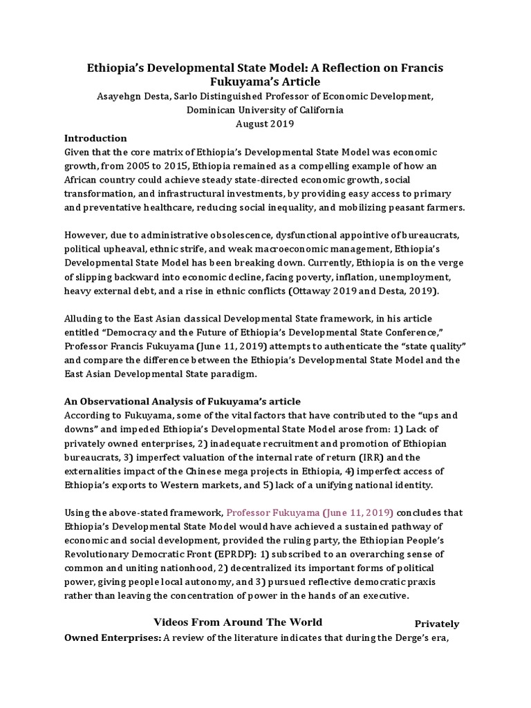 Ethiopia S Developmental State Model A Reflection On Francis Fukuyama