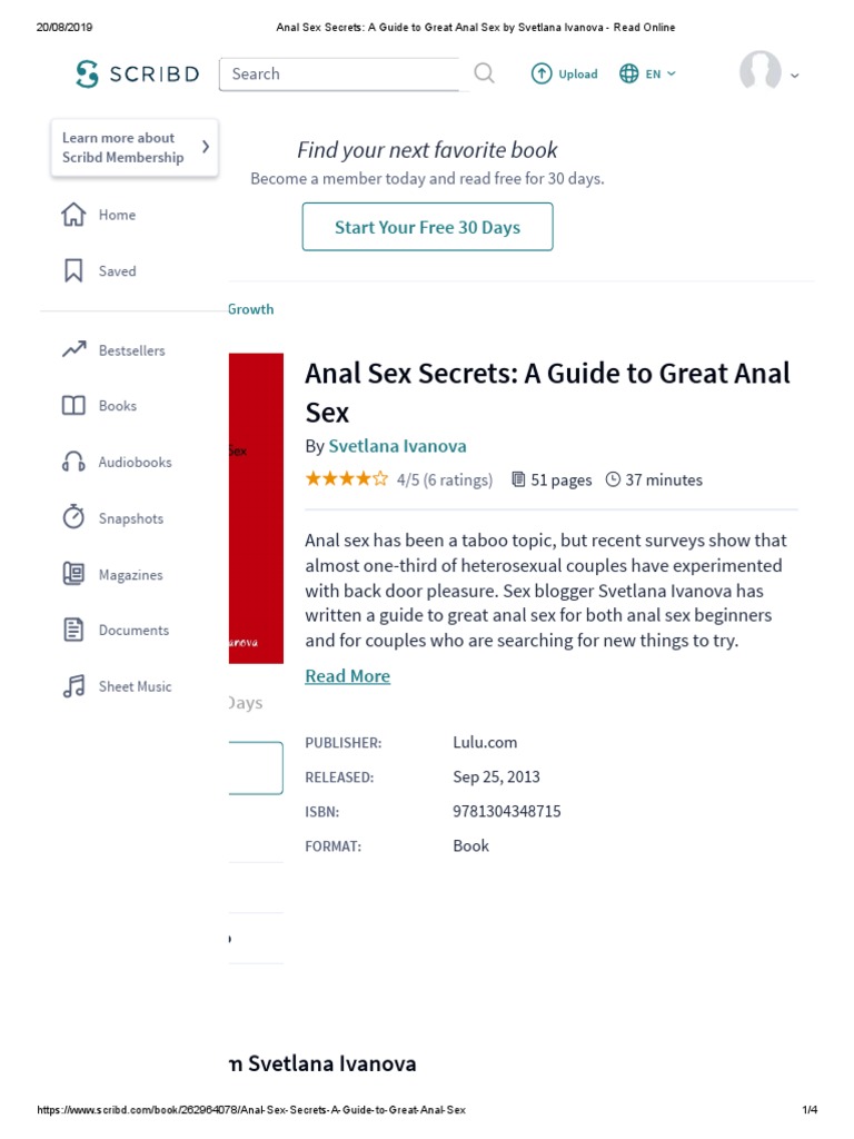 Anal Sex Secrets A Guide To Great Anal Sex By Svetlana Ivanova Read Online Pdf Scribd