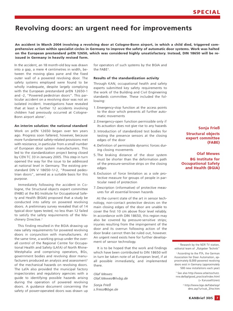 Revolving Doors - An Urgent Need For Improvements 2005 PDF | PDF | Door ...