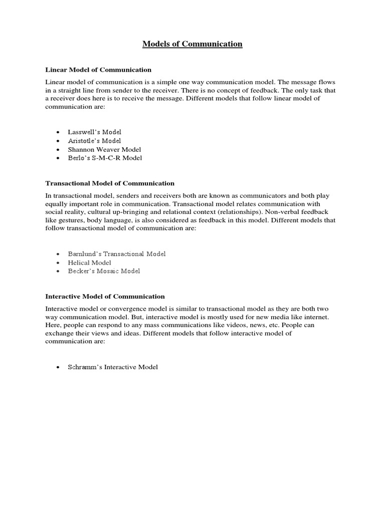 Overview of Communication Models | PDF | Career & Growth