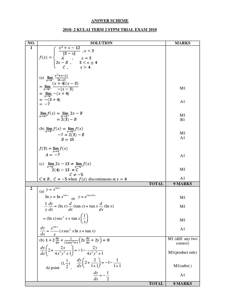 Calculus Exam Solutions and Marking | PDF | Differential Calculus ...