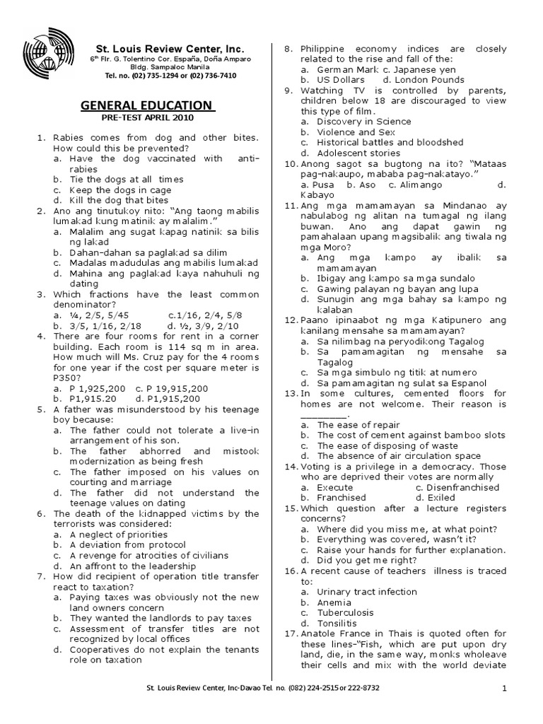 General Education: St. Louis Review Center, Inc | PDF | Tuberculosis ...
