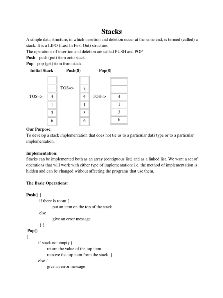 Stacks: Push - Push (Put) Item Onto Stack Pop - Pop (Get) Item From ...